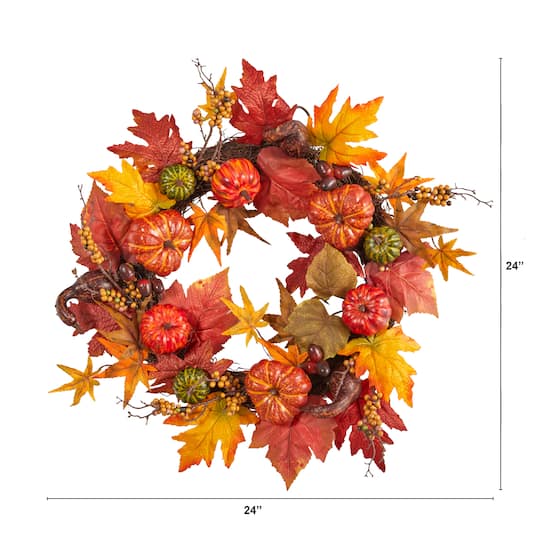 24" Pumpkin & Berries Artificial Fall Wreath